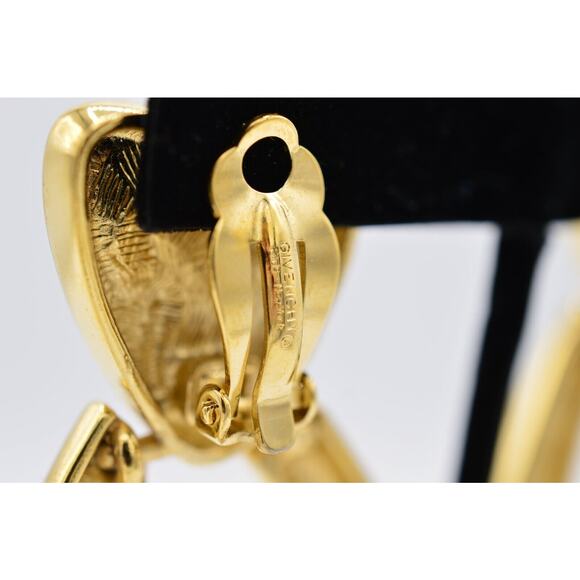 Givenchy Vintage Clip On Earrings Chunky 2" Gold Door Knocker Signed 1980s BinAB - Picture 9 of 10